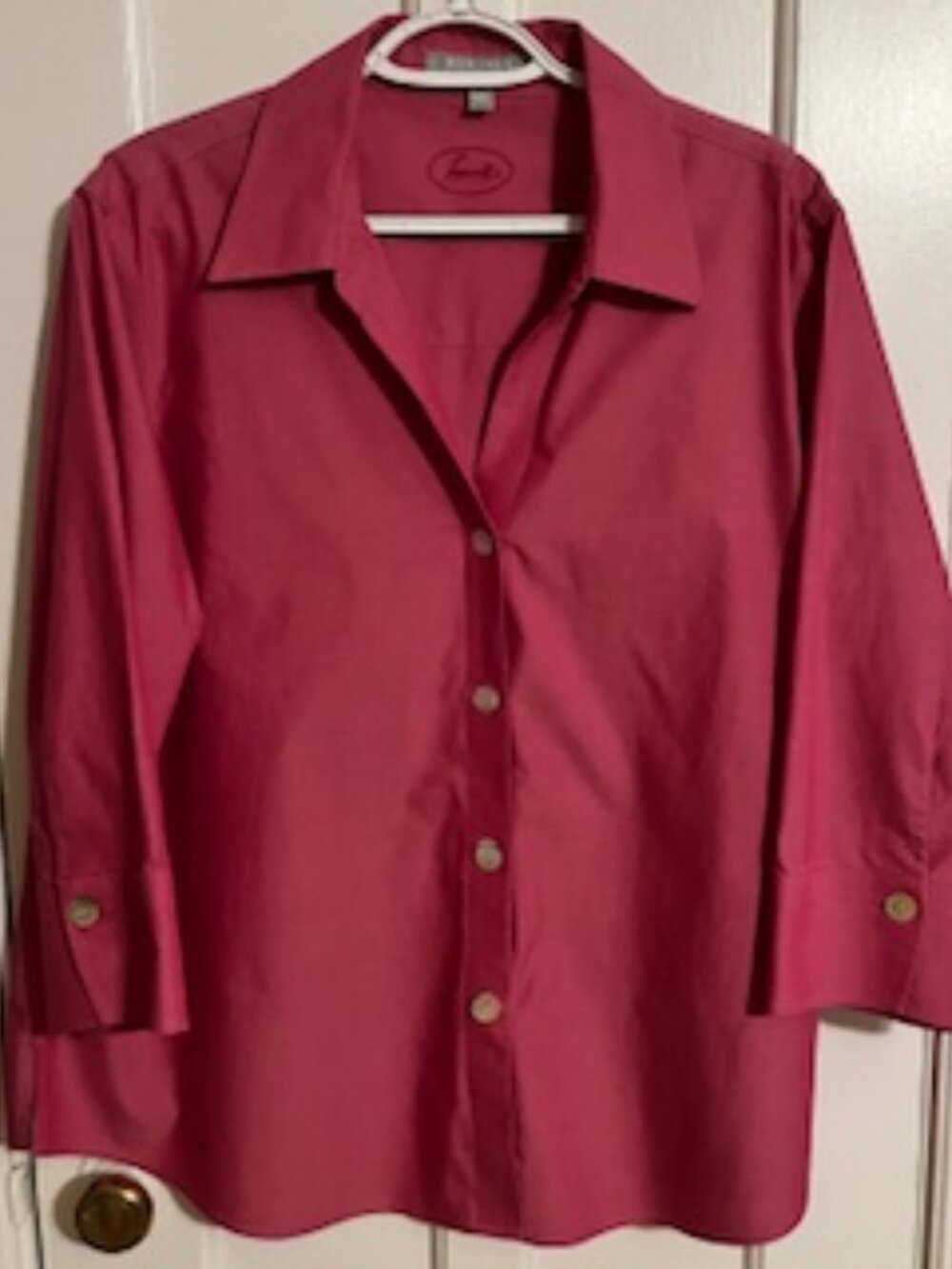 FOXCROFT WOMEN'S DARK PINK NO-IRON BUTTONDOWN BLOUSE, 18W, LIKE NEW!